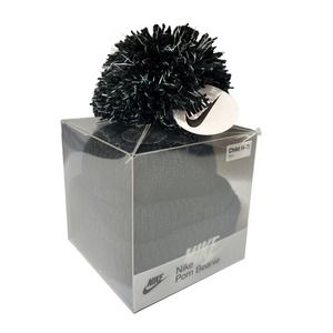 Nike Pom Beanie Kids Hat with Clear Box Gift, Black Child (4-7)